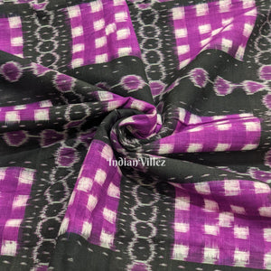 Black Purple Pasapali Theme Sambalpuri Ikat Cotton Fabric