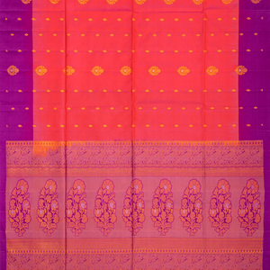 Red Handloom Soft Silk Saree With Floral Motifs-Red