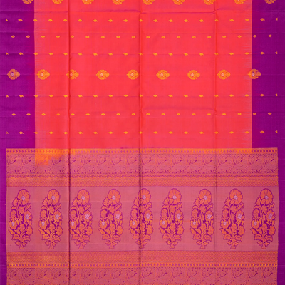 Red Handloom Soft Silk Saree With Floral Motifs-Red