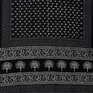 Black Woven Jaipur Cotton Saree Printed And Floral Motifs