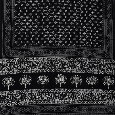 Black Woven Jaipur Cotton Saree Printed And Floral Motifs