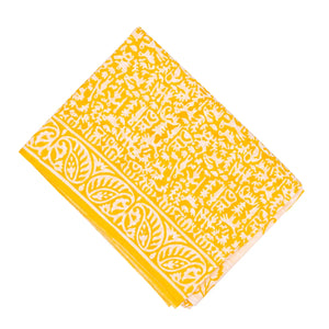 Yellow Woven Jaipur Cotton Saree Printed With White Tribal Motifs