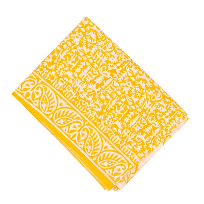 Yellow Woven Jaipur Cotton Saree Printed With White Tribal Motifs