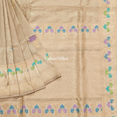 Silver Grey Meenakari Designer Banarasi Katan Silk Saree