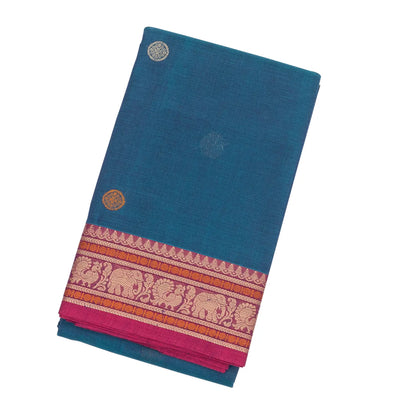 Blue Handloom Kanchi Cotton Saree With Annam & Diamond Buttas
