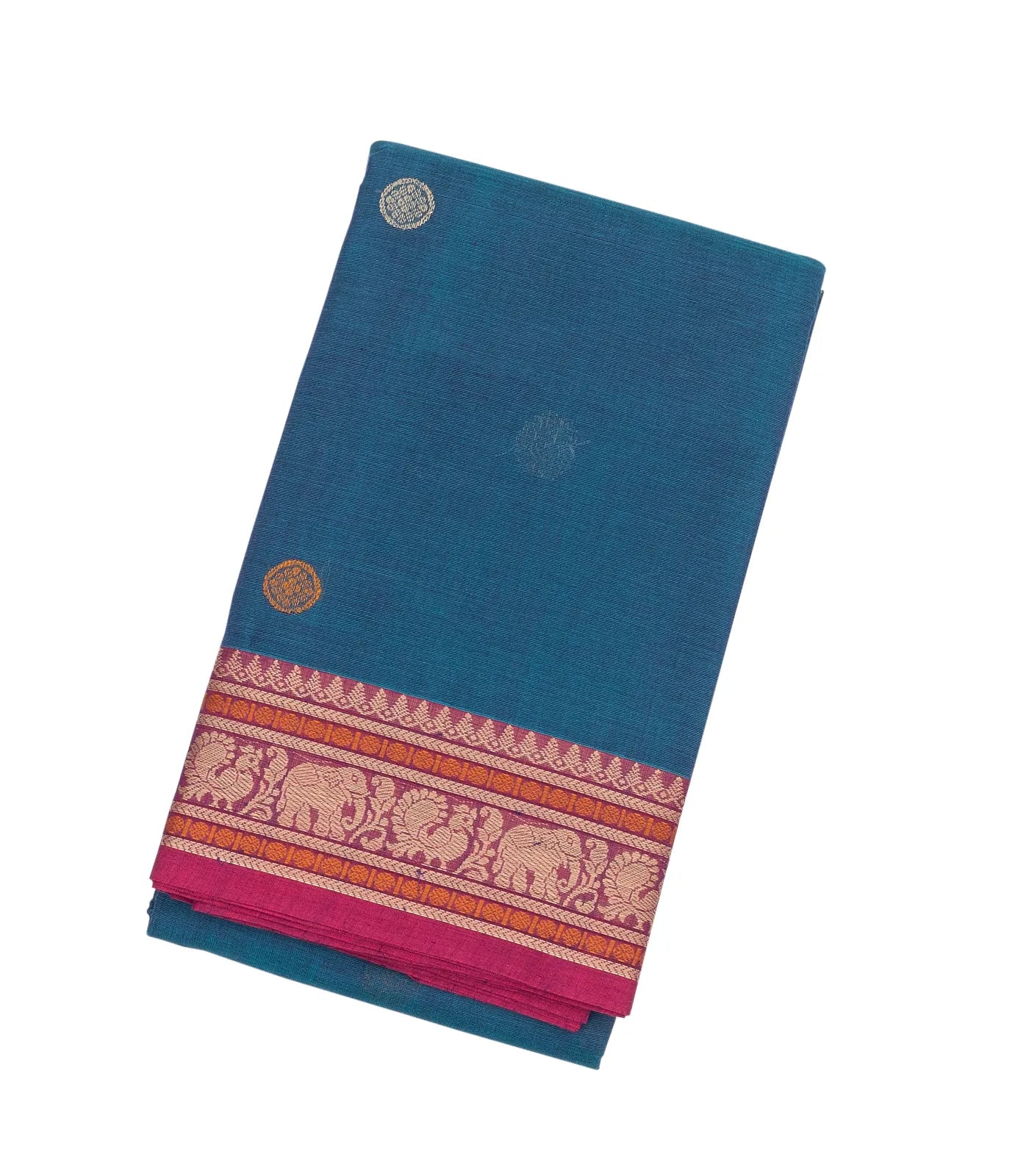 Blue Handloom Kanchi Cotton Saree With Annam & Diamond Buttas