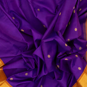 Purple Handloom Kanchipuram Korvai Silk Saree With Chakaram Buttas