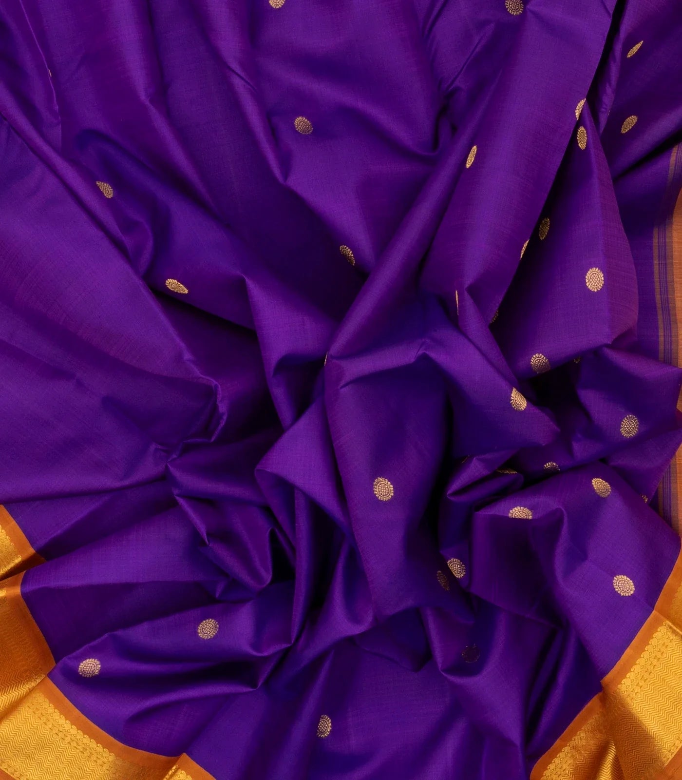 Purple Handloom Kanchipuram Korvai Silk Saree With Chakaram Buttas