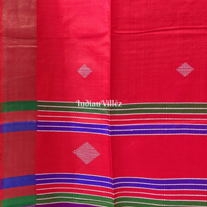 Reddish Orange Purple Handwoven Bishnupuri Silk Saree