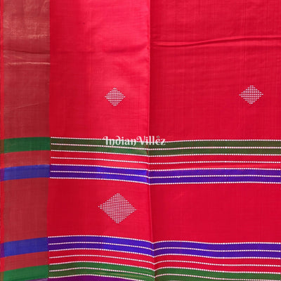 Reddish Orange Purple Handwoven Bishnupuri Silk Saree