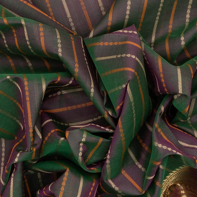 Dark Grey Handloom Silk Cotton Saree With Stripes & Zari Border