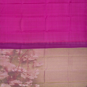 Hot Pink Handloom Kanchipuram Silk Saree With Poppyseed Checks