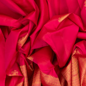Hot Pink Handloom Kanchipuram Silk Saree With Zari Buttas
