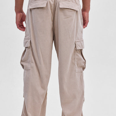 Beige Corduroy Baggy Fit Cargo