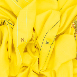 Lemon Yellow Handloom Bhujodi Cotton Saree With Buttas