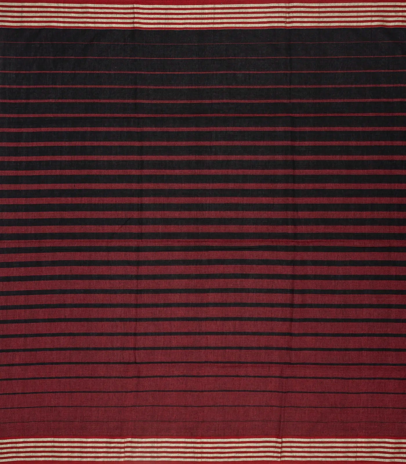 Maroon Handloom Bengal Cotton Saree With Black Stripes