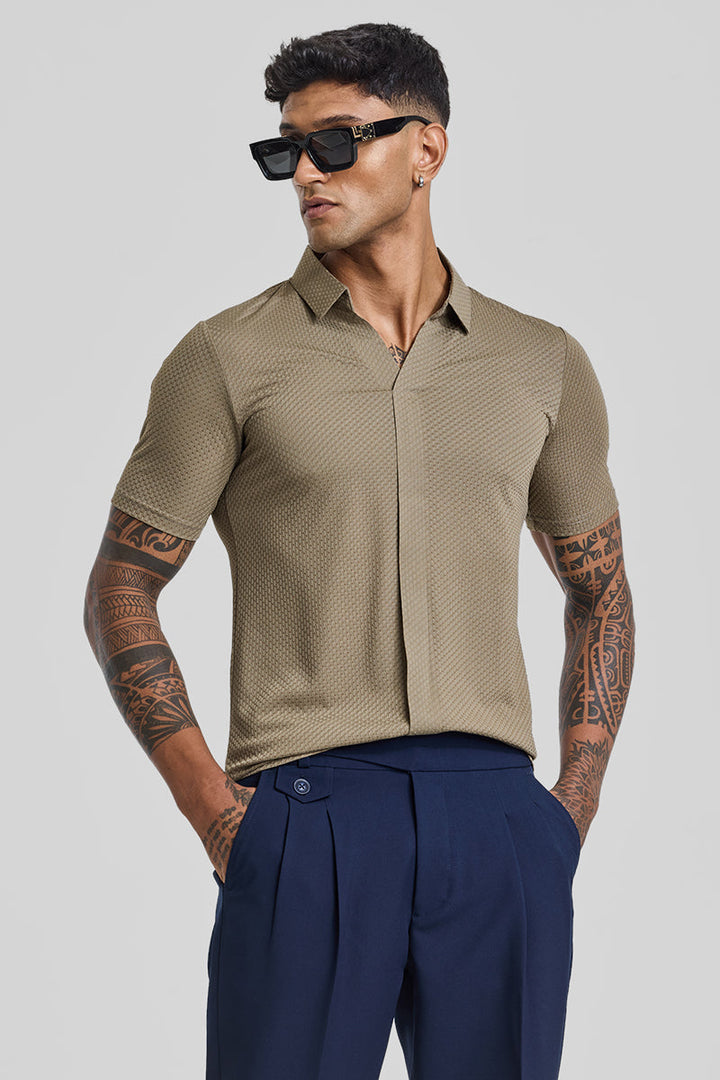 Beige Textured Polo T-Shirt