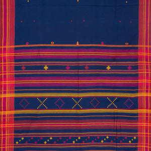 Dark Blue Handloom Bhujodi Cotton Saree With Diamond Buttas