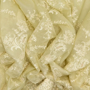 Cream Woven Viscose Saree With Floral Embroidery