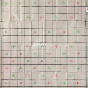 White Grey Double Pallu Pasapali Theme Berhampuri Silk Saree