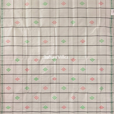 White Grey Double Pallu Pasapali Theme Berhampuri Silk Saree