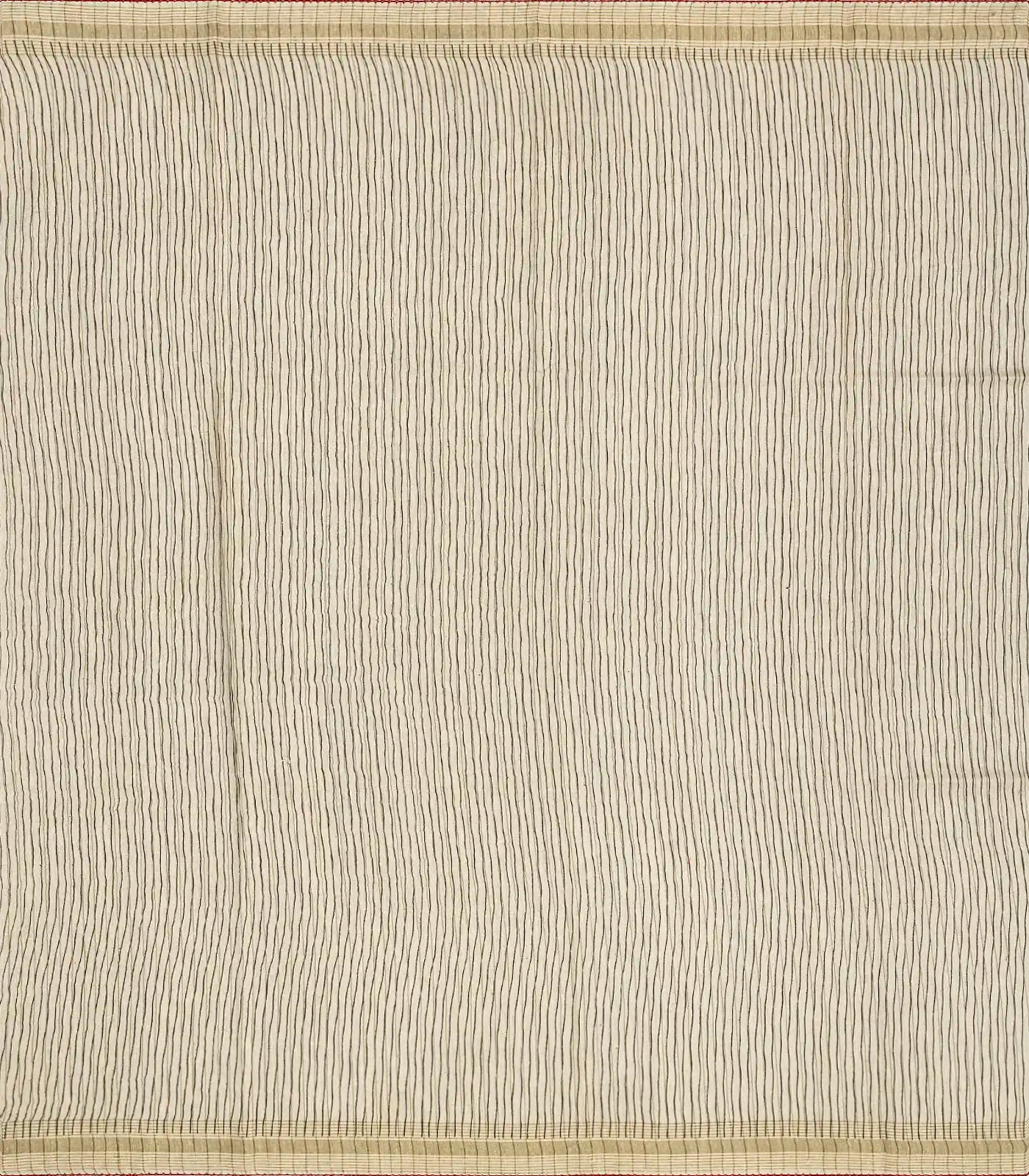 Black Handloom Tussar Silk Saree Printed With Floral Motifs & Contrast Border