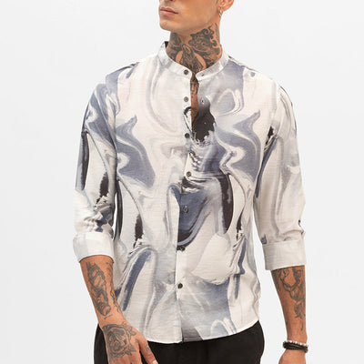 Off White Abstract Slim Fit Shirt