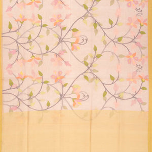 Light Peach Handwoven Banarasi Organza Silk Saree With Floral Motifs