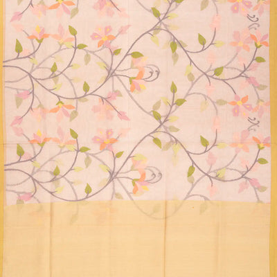 Light Peach Handwoven Banarasi Organza Silk Saree With Floral Motifs