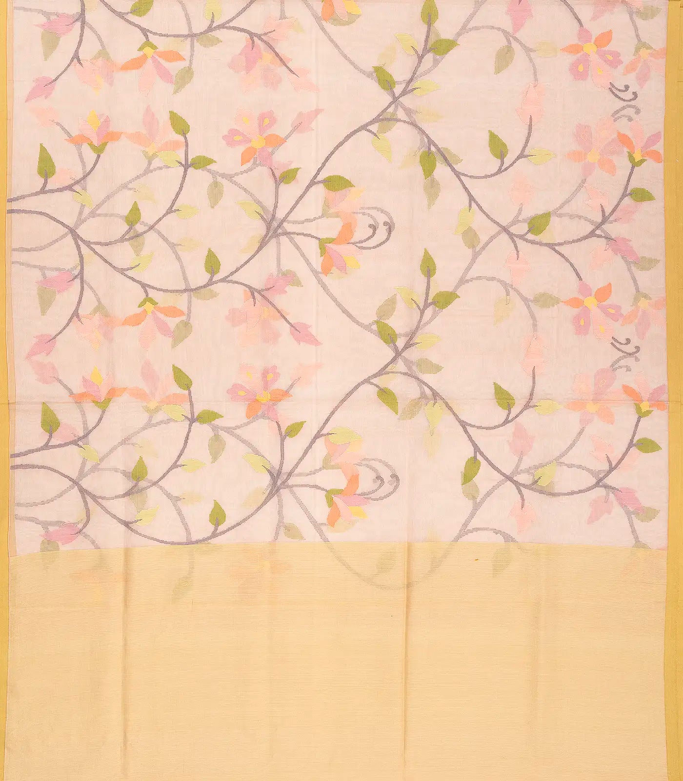 Light Peach Handwoven Banarasi Organza Silk Saree With Floral Motifs