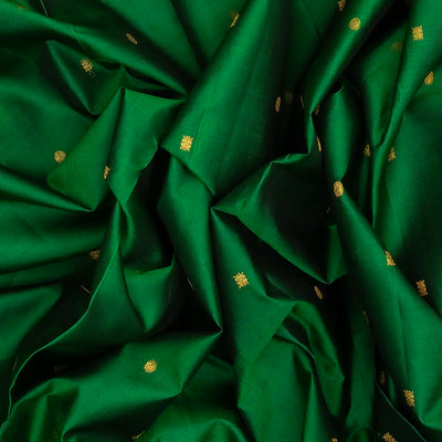 Dark Green Handloom Kanchipuram Silk Saree With Mango Buttas