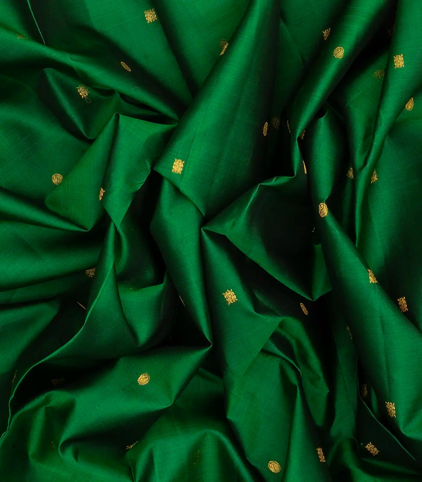 Dark Green Handloom Kanchipuram Silk Saree With Mango Buttas