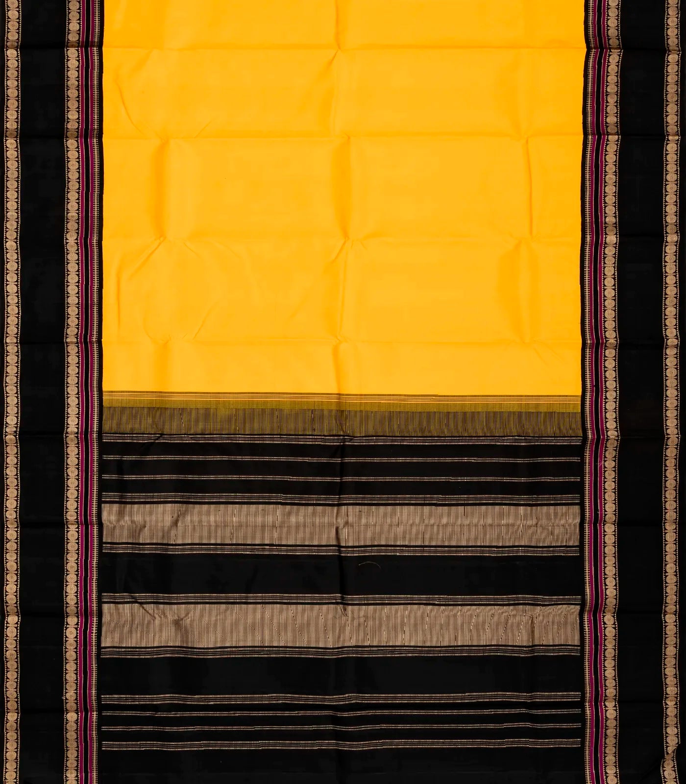 Yellow Handloom Kanchipuram Korvai Silk Saree With Contrast Border