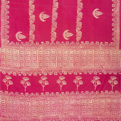 Hot Pink Woven Jaipur Cotton Saree Printed With Floral  Motifs