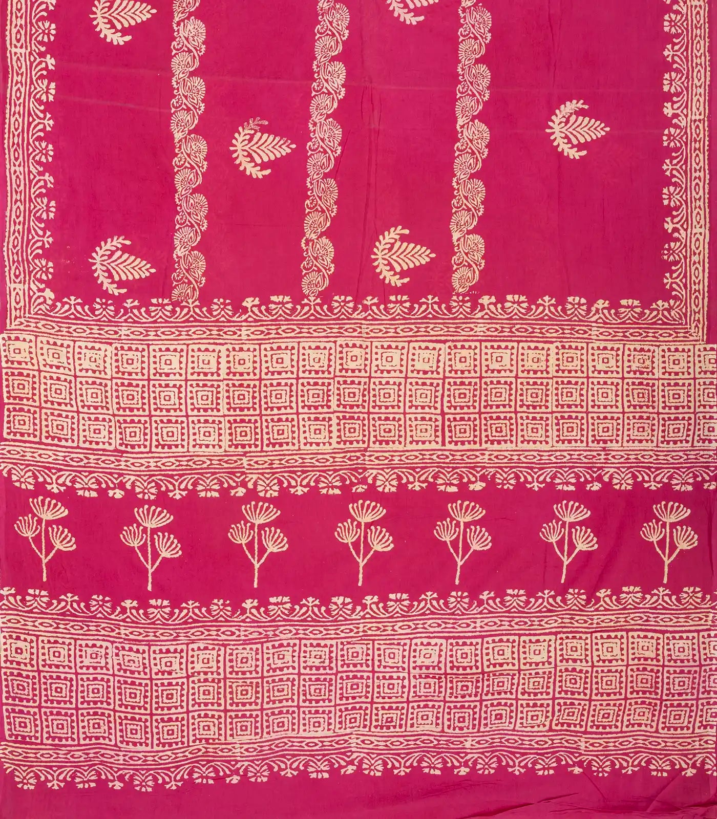 Hot Pink Woven Jaipur Cotton Saree Printed With Floral  Motifs
