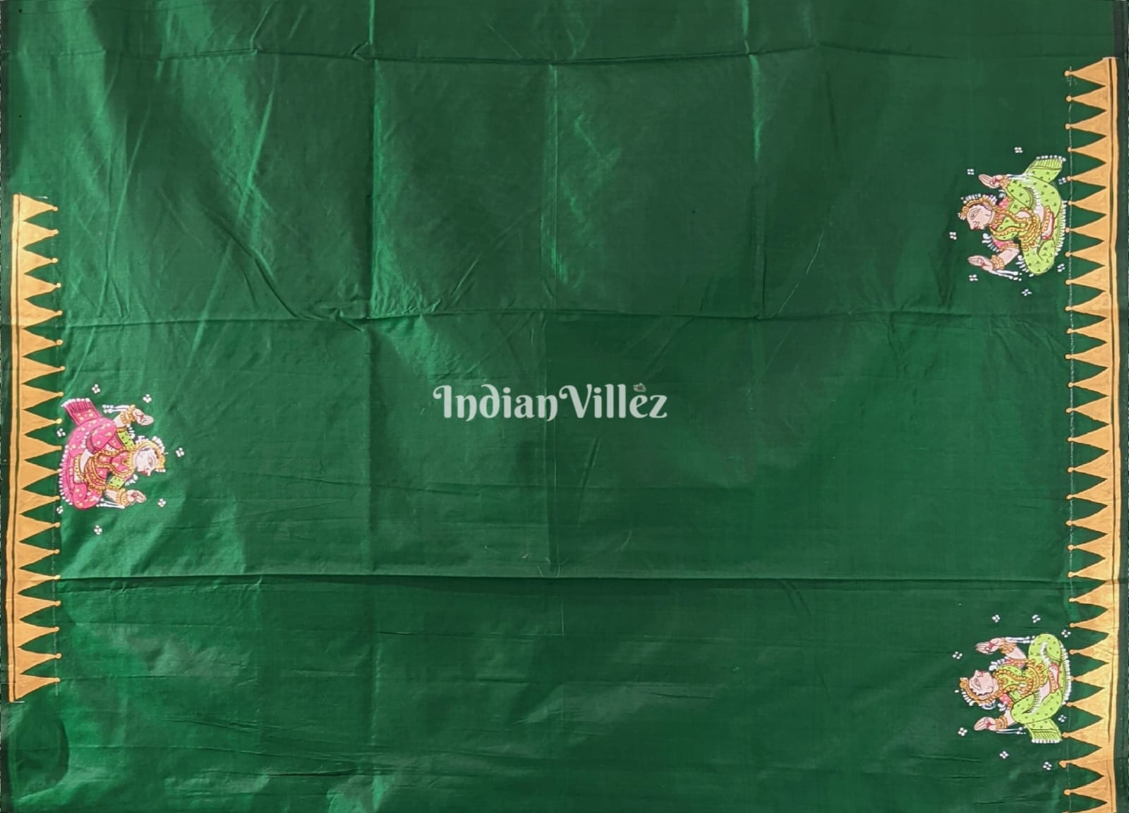 Green Doli Barat Theme Hand-Painted Pattachitra Saree (Pre Order)