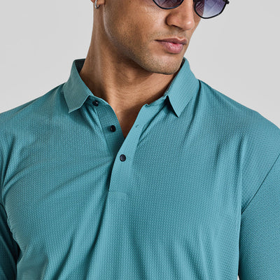 Turquoise Textured Polo T-Shirt