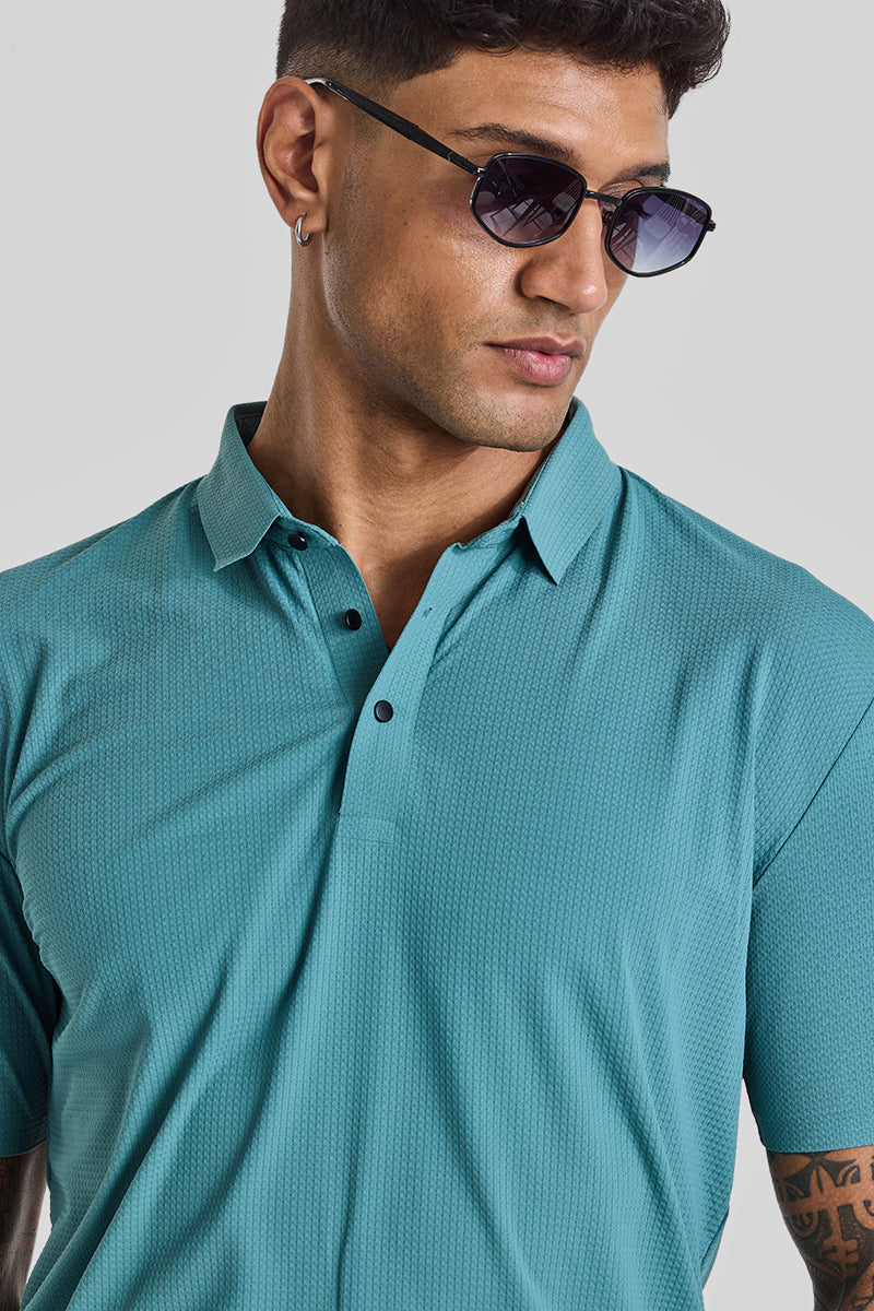 Turquoise Textured Polo T-Shirt