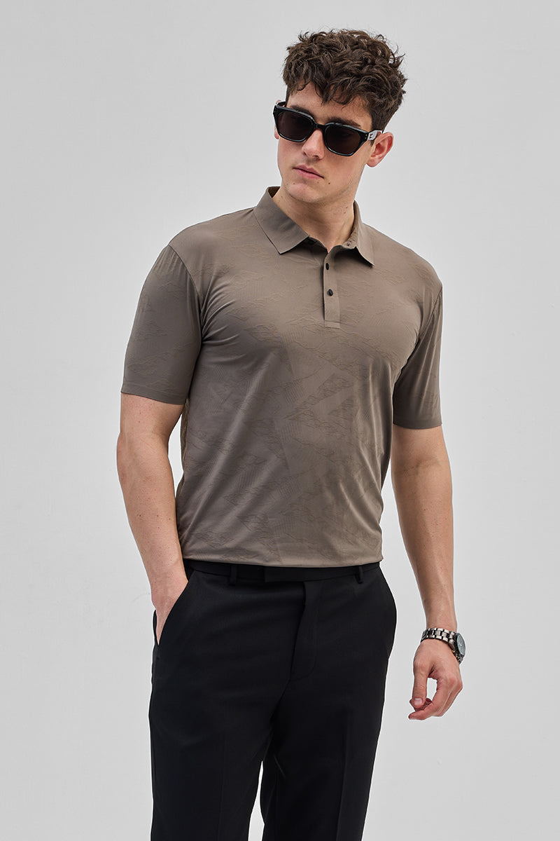 Grey Textured Stitchless Polo T-Shirt