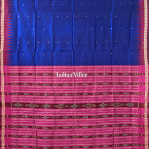 Blue Maroon Sambalpuri Bomkai Silk Saree with Pasapali Anchal