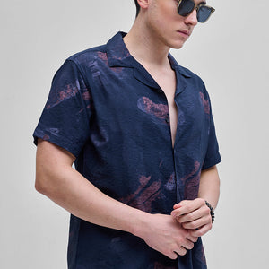 Navy Abstract Box Fit Shirt