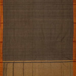 Dark Grey Handloom Mangalagiri Cotton Saree With Contrast Border