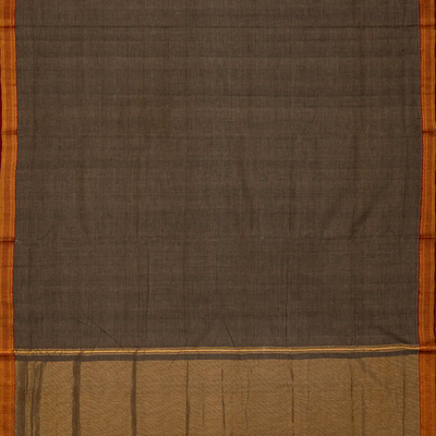 Dark Grey Handloom Mangalagiri Cotton Saree With Contrast Border
