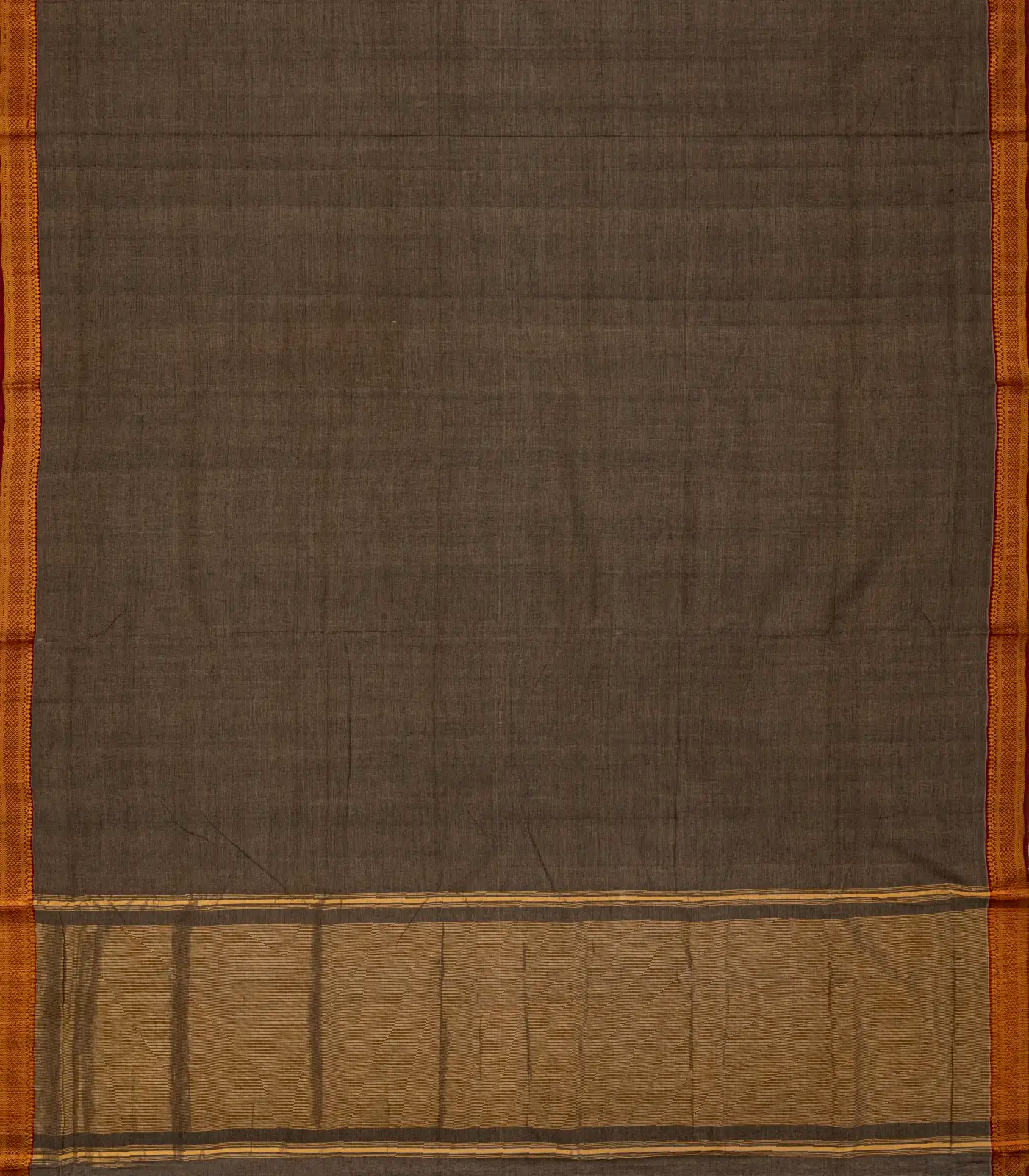 Dark Grey Handloom Mangalagiri Cotton Saree With Contrast Border