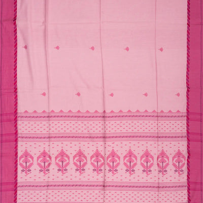 BubbleGum Pink Handloom Bengal Cotton Saree And Pink Border