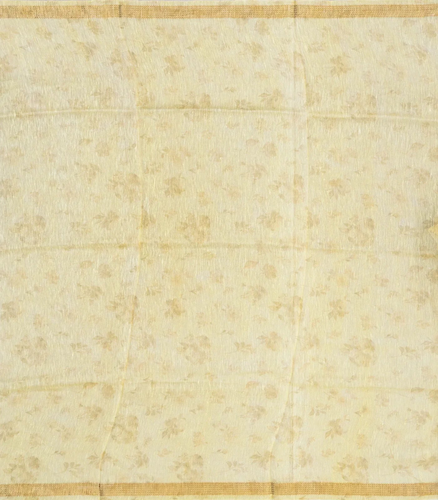 Sandal Handloom Linen Saree With Printed Floral Motifs