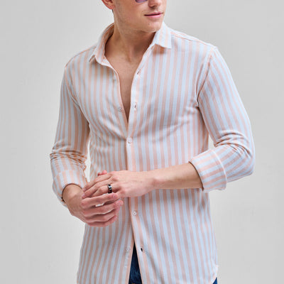 Peach Stripes Slim Fit Shirt