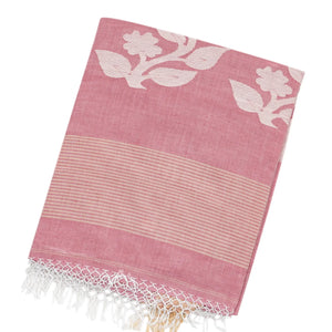 Dusty Pink Handloom Bengal Cotton Saree With Flower Buttas