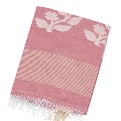 Dusty Pink Handloom Bengal Cotton Saree With Flower Buttas