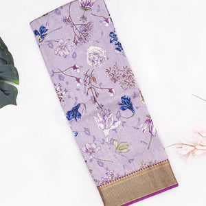 Lavender Handloom Silk Saree With Digital Printed Floral Motifs